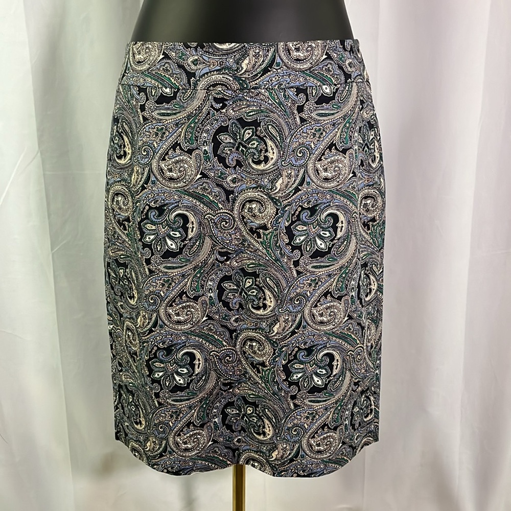 Ann Taylor Factory Blue Green & Pink Paisley Print Pencil Skirt
